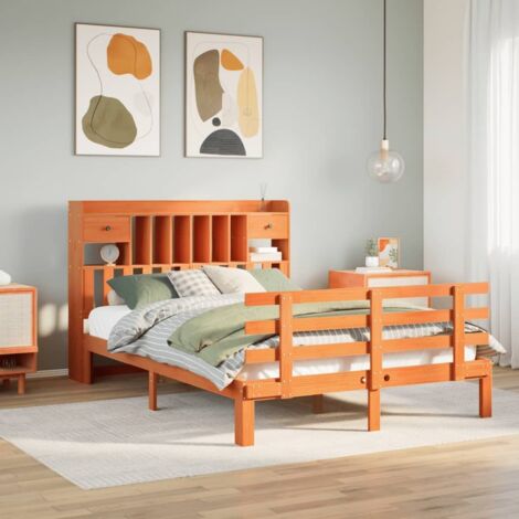 vidaXL Letto Libreria senza Materasso Marrone Cera 140x190 cm in Pino