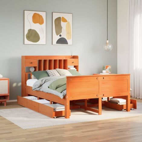 vidaXL Letto Libreria senza Materasso Marrone Cera 140x190 cm in Pino