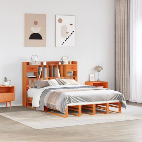 vidaXL Letto Libreria senza Materasso Marrone Cera 140x200 cm in Pino