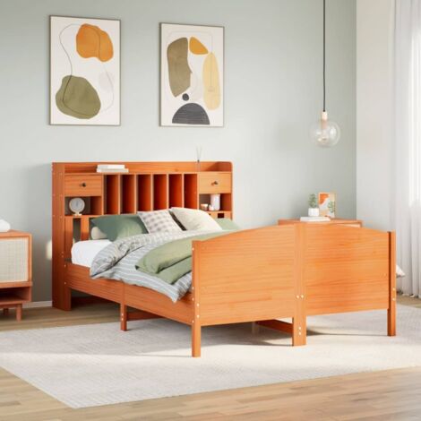 vidaXL Letto Libreria senza Materasso Marrone Cera 140x200 cm in Pino