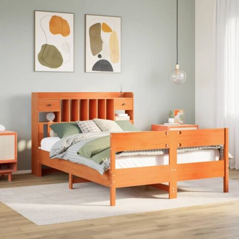 vidaXL Letto Libreria senza Materasso Marrone Cera 150x200 cm in Pino