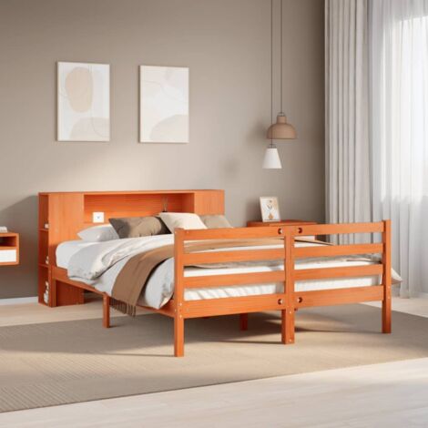 vidaXL Letto Libreria senza Materasso Marrone Cera 150x200 cm in Pino