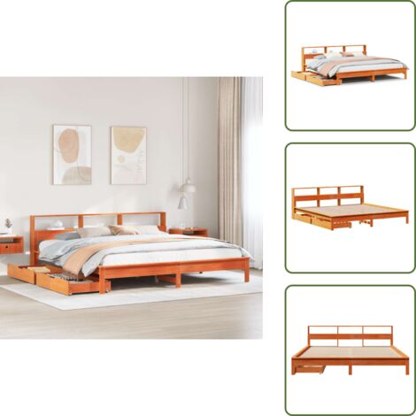 - vidaXL Letto Libreria senza Materasso Marrone Cera 200x200 cm in Pino -