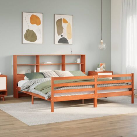 vidaXL Letto Libreria senza Materasso Marrone Cera 200x200 cm Legno
