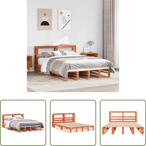 vidaXL Letto matrimoniale -  Giroletto con Testiera Marrone Cera 120x190 cm Massello Pino