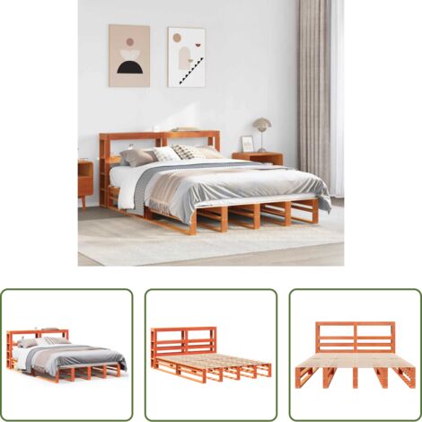 vidaXL Letto matrimoniale -  Giroletto con Testiera Marrone Cera 120x200 cm Massello Pino