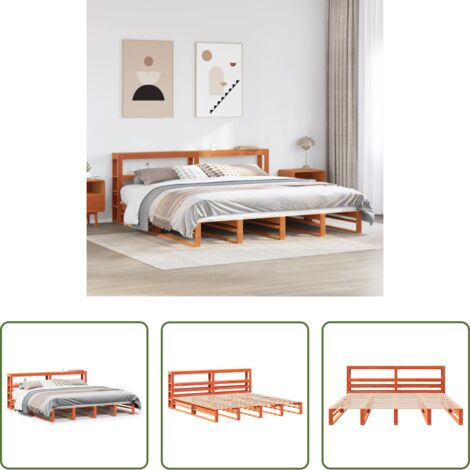 vidaXL Letto matrimoniale -  Giroletto con Testiera Marrone Cera 180x200 cm Massello Pino