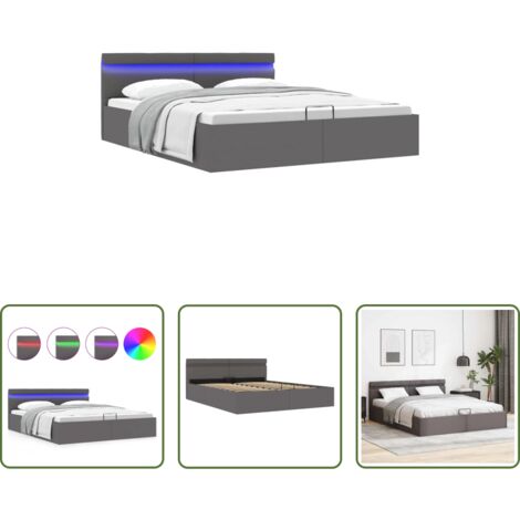 vidaXL Letto matrimoniale -  Giroletto Contenitore Idraulico LED Grigio Similpelle 160x200cm