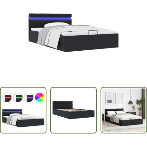 vidaXL Letto matrimoniale -  Giroletto Contenitore Idraulico LED Nero Similpelle 120x200 cm