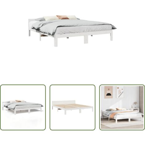 vidaXL Letto matrimoniale -  Giroletto senza Materasso Bianco 160x200 cm Legno Massello Pino