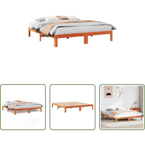 vidaXL Letto matrimoniale -  Giroletto senza Materasso Marrone Cera 160x200 cm Legno di Pino