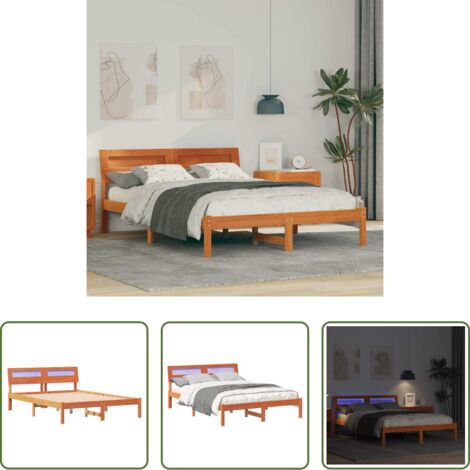 vidaXL Letto matrimoniale -  Struttura del letto Marrone cerato 135 x 190 cm Pino massello