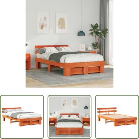 vidaXL Letto matrimoniale -  Struttura del letto Marrone cerato 135 x 190 cm Pino massello