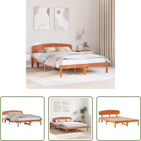 vidaXL Letto matrimoniale -  Struttura del letto Marrone cerato 140 x 200 cm Pino massello