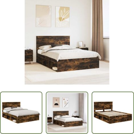 vidaXL Letto matrimoniale -  Struttura del letto Rovere fumé 140 x 190 cm Pino massello