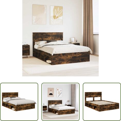 vidaXL Letto matrimoniale -  Struttura del letto Rovere fumé 140 x 200 cm Pino massello