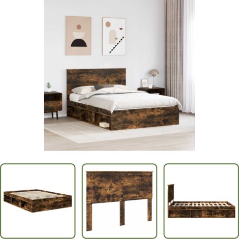 vidaXL Letto matrimoniale -  Struttura del letto Rovere fumé 140 x 200 cm Pino massello