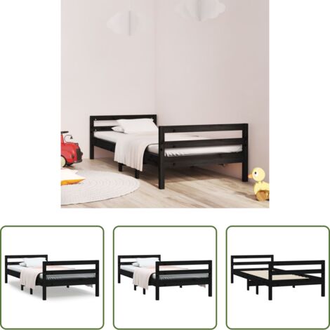vidaXL Letto minimalista -  Giroletto Nero 75x190 cm in Legno Massello di Pino