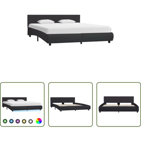 vidaXL Letto moderno -  Giroletto con LED Nero in Similpelle 160x200 cm