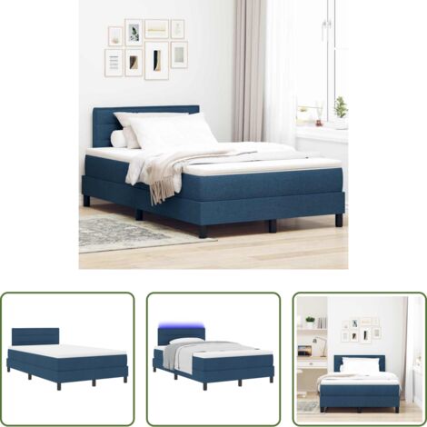 vidaXL Letto moderno -  Letto a molle con materasso con led Blu 120 x 200 cm Tessuto