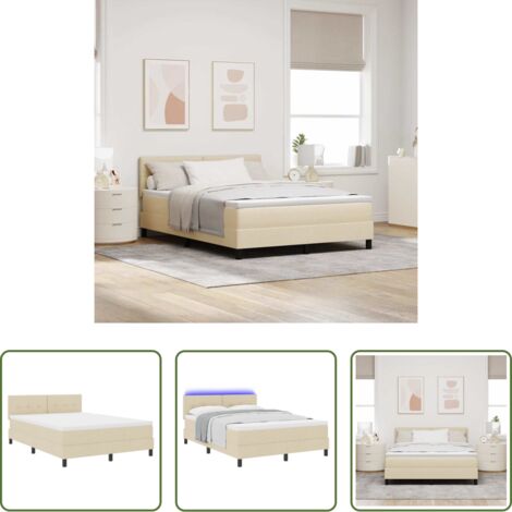 vidaXL Letto moderno -  Letto a molle con materasso con led Crema 140 x 190 cm Tessuto