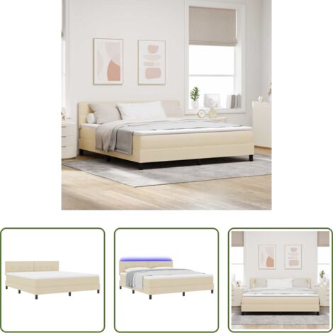 vidaXL Letto moderno -  Letto a molle con materasso con led Crema 180 x 200 cm Tessuto