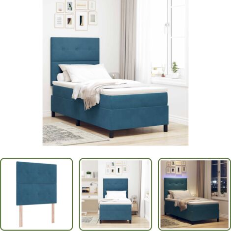 vidaXL Letto moderno -  Letto a Sorgente LED Blu Scuro 100 x 200 cm Velluto