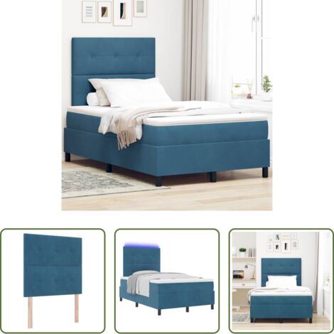 vidaXL Letto moderno -  Letto a Sorgente LED Blu Scuro 120 x 200 cm Velluto