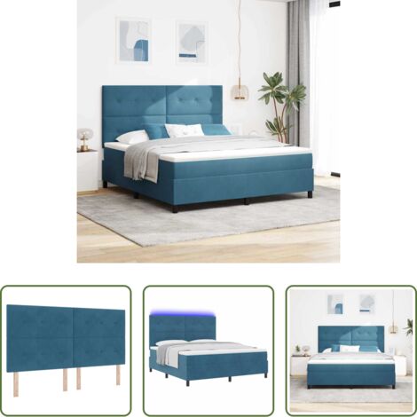 vidaXL Letto moderno -  Letto a Sorgente LED Blu Scuro 180 x 200 cm Velluto