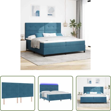 vidaXL Letto moderno -  Letto a Sorgente LED Blu Scuro 200 x 200 cm Velluto