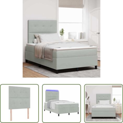vidaXL Letto moderno -  Letto a Sorgente LED Grigio chiaro 120 x 190 cm Velluto