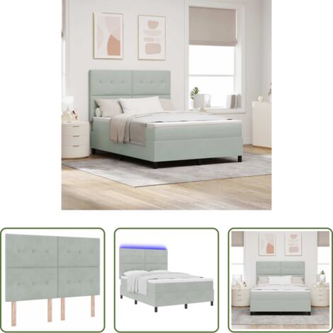 vidaXL Letto moderno -  Letto a Sorgente LED Grigio chiaro 140 x 200 cm Velluto