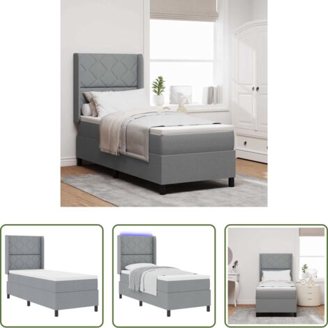 vidaXL Letto moderno -  Letto a Sorgente LED Grigio chiaro 80 x 200 cm Tessuto