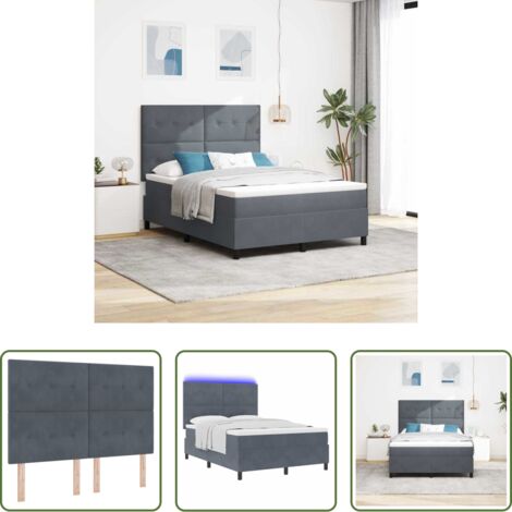 vidaXL Letto moderno -  Letto a Sorgente LED Grigio scuro 140 x 190 cm Velluto