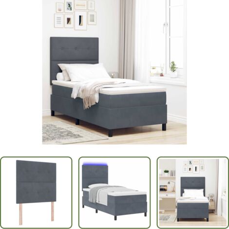 vidaXL Letto moderno -  Letto a Sorgente LED Grigio scuro 80 x 200 cm Velluto