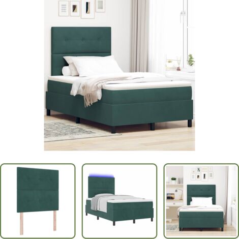 vidaXL Letto moderno -  Letto a Sorgente LED Verde Scuro 120 x 190 cm Velluto