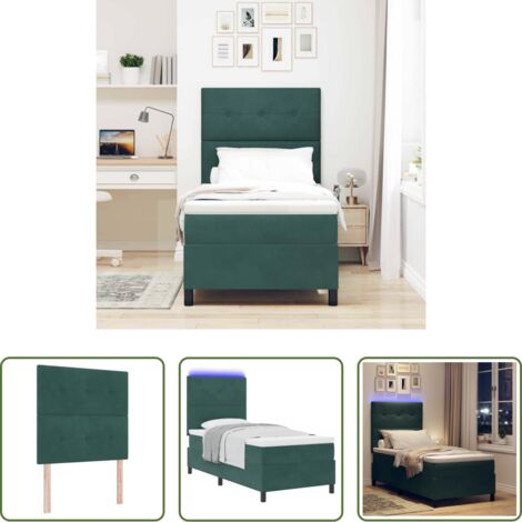 vidaXL Letto moderno -  Letto a Sorgente LED Verde Scuro 80 x 200 cm Velluto