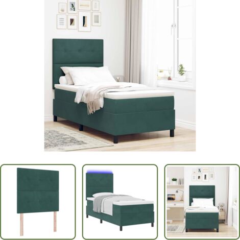 vidaXL Letto moderno -  Letto a Sorgente LED Verde Scuro 90 x 200 cm Velluto