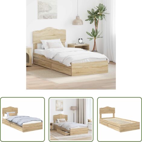 vidaXL Letto moderno - Letto con Contenitore con testiera Rovere Sonoma 90 x 200 cm