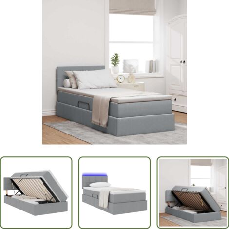 vidaXL Letto moderno -  Letto con contenitore e LED Grigio chiaro 100 x 200 cm Tessuto