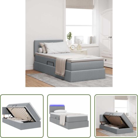 vidaXL Letto moderno -  Letto con contenitore e LED Grigio chiaro 100 x 200 cm Tessuto