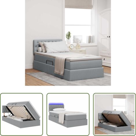 vidaXL Letto moderno -  Letto con contenitore e LED Grigio chiaro 100 x 200 cm Tessuto