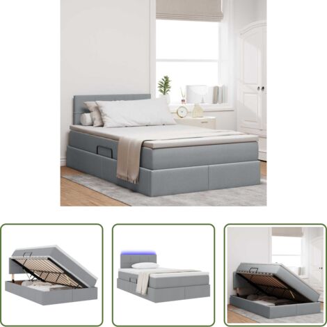 vidaXL Letto moderno -  Letto con contenitore e LED Grigio chiaro 120 x 190 cm Tessuto