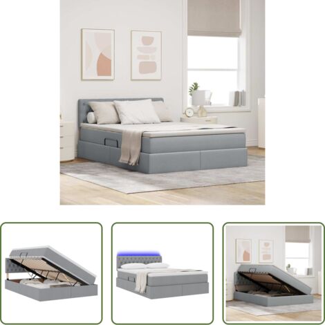 vidaXL Letto moderno -  Letto con contenitore e LED Grigio chiaro 140 x 190 cm Tessuto