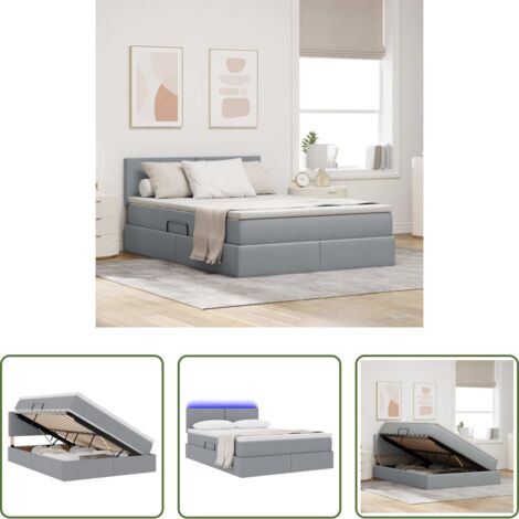 vidaXL Letto moderno -  Letto con contenitore e LED Grigio chiaro 140 x 190 cm Tessuto