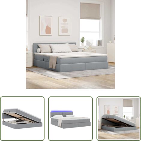 vidaXL Letto moderno -  Letto con contenitore e LED Grigio chiaro 180 x 200 cm Tessuto