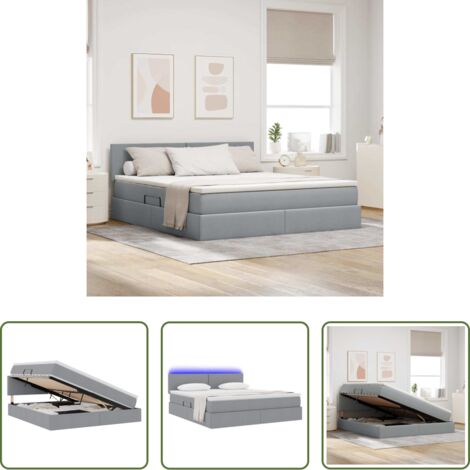 vidaXL Letto moderno -  Letto con contenitore e LED Grigio chiaro 180 x 200 cm Tessuto