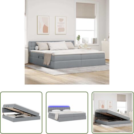 vidaXL Letto moderno -  Letto con contenitore e LED Grigio chiaro 200 x 200 cm Tessuto