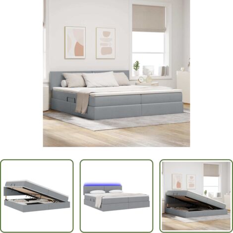 vidaXL Letto moderno -  Letto con contenitore e LED Grigio chiaro 200 x 200 cm Tessuto