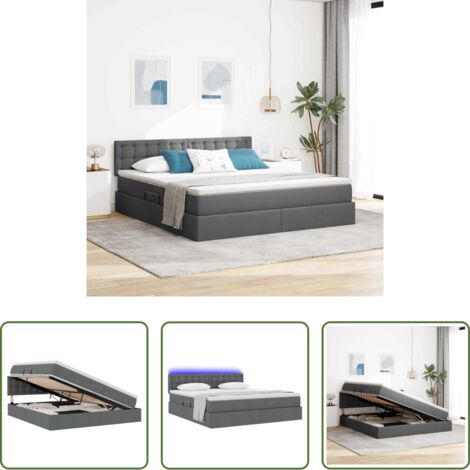 vidaXL Letto moderno -  Letto con contenitore e LED Grigio scuro 160 x 200 cm Tessuto